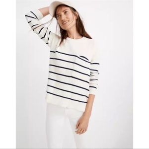 Madewell Thompson Pocket Cream & Navy Blue Nautical Crewneck Sweater